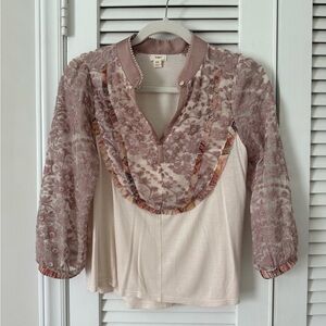 Floral Lace Blouse - Pink and Cream
